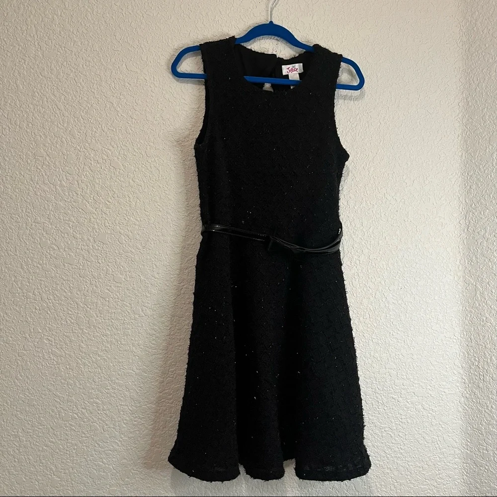Justice Black Sequin Sparkle Holiday Belted Sleeveless Girls Dress Size 10